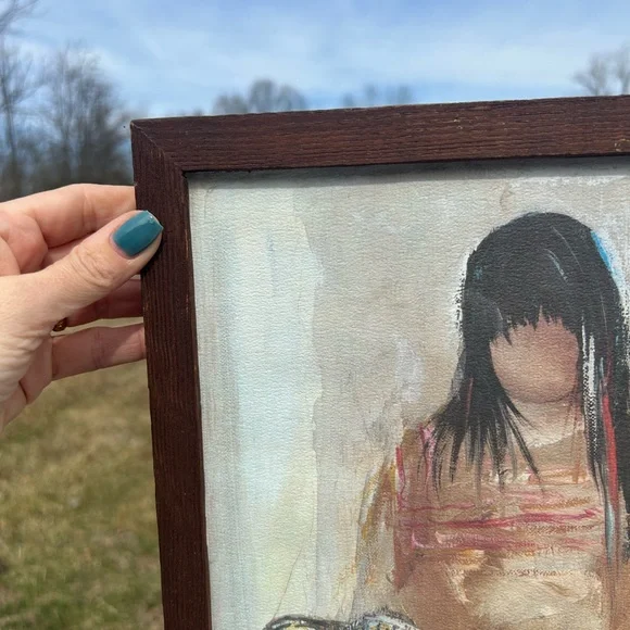 DeGrazia Art Apache Mother Baby Vtg Signed Matted Frame Southwest 12x15 - Picture 2 of 12